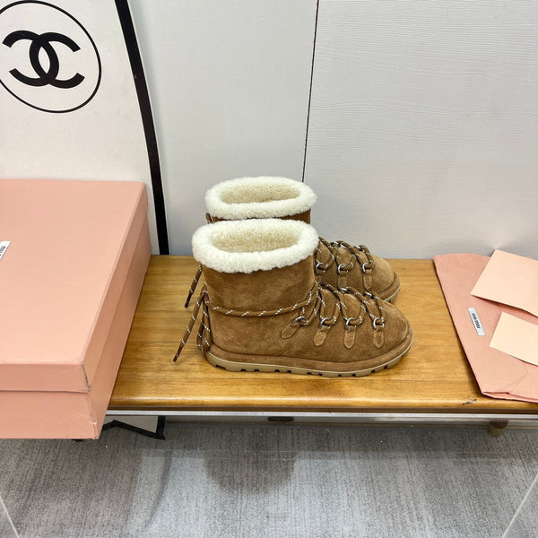 Miu Ankle Boots Brown Stone Yellow Suede