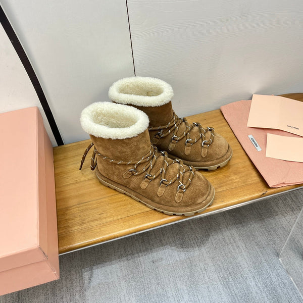 Miu Ankle Boots Brown Stone Yellow Suede