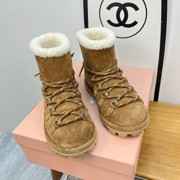 Miu Ankle Boots Brown Stone Yellow Suede