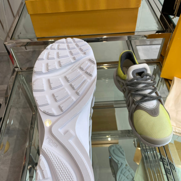 FENDI TAG SNEAKER IN NEON YELLOW MIX GREY MESH AND RUBBER