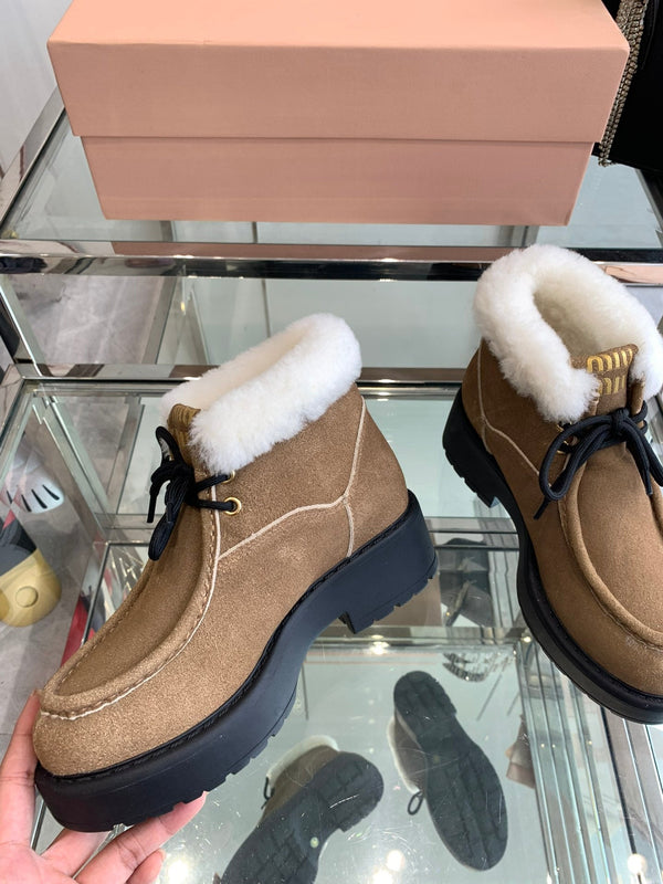 Miu Ankle Boots Vintage Brown Open-Hemmed Cowhide