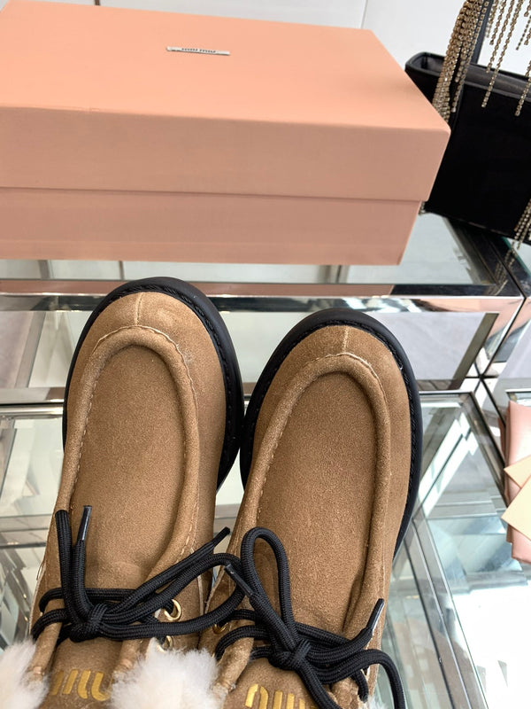 Miu Ankle Boots Vintage Brown Open-Hemmed Cowhide