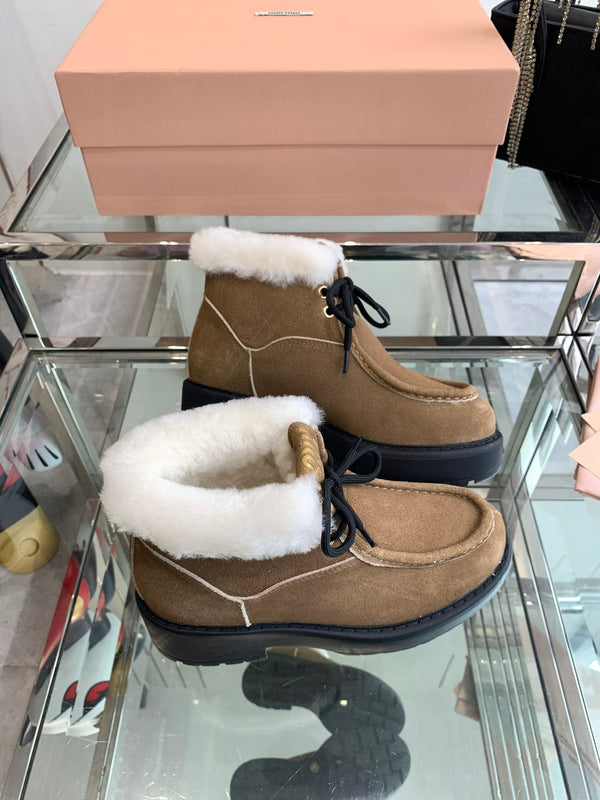 Miu Ankle Boots Vintage Brown Open-Hemmed Cowhide