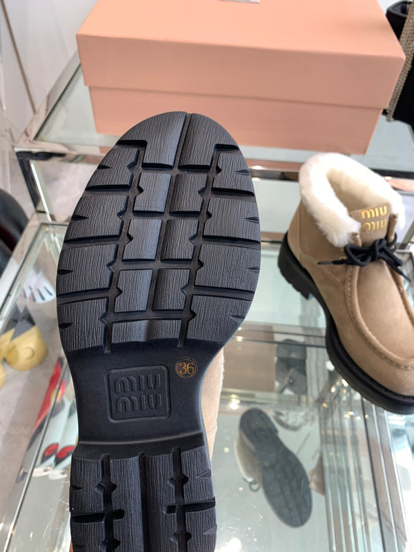 Miu Ankle Boots Khaki Brown Open-Hemmed Cowhide