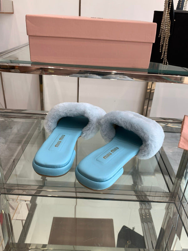 Miu Slippers Blue Super Soft Wool