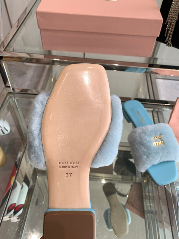 Miu Slippers Blue Super Soft Wool