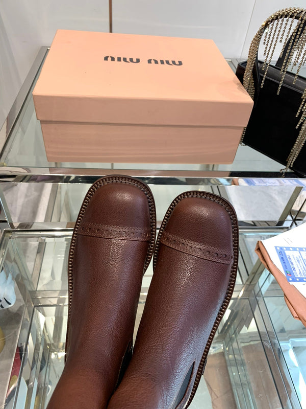 Miu Boots Brown Earth Vegetable Blended Cowhide