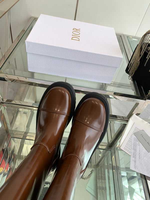 CD Diorebel Boot Glossy Brown Calfskin