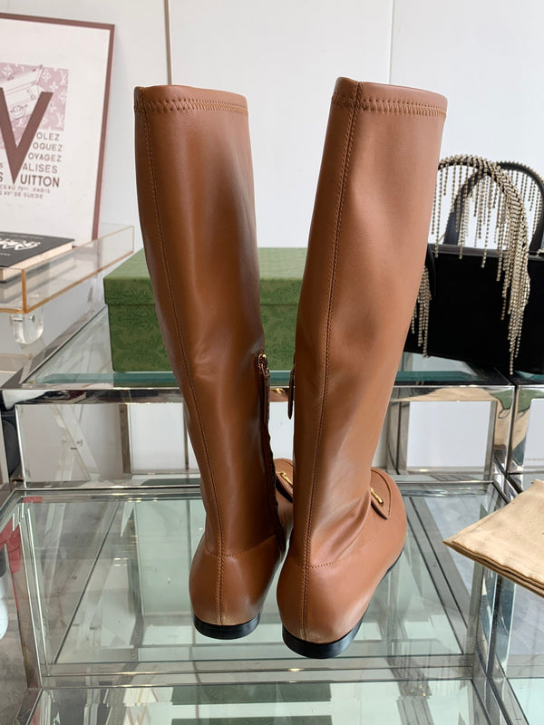 GG KNEE HIGH BOOTS WITH HORSEBIT IN CHOCOLATE BROWN CALFSKIN
