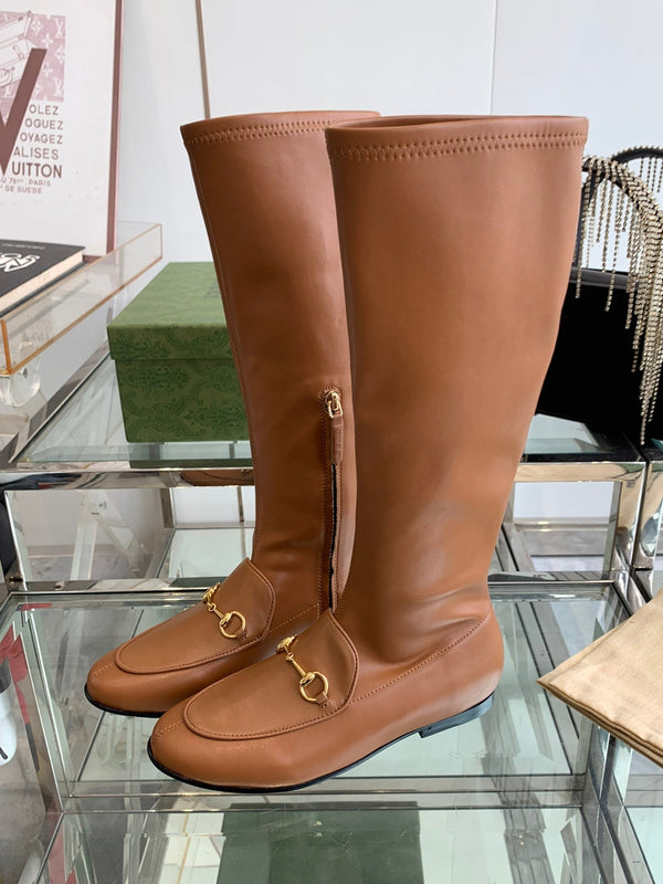 GG KNEE HIGH BOOTS WITH HORSEBIT IN CHOCOLATE BROWN CALFSKIN
