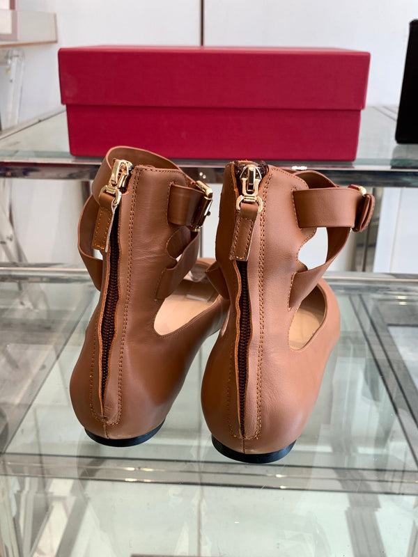 VT 25 Ballerina Ballet Gladiator Flats Brown Cowhide 292361