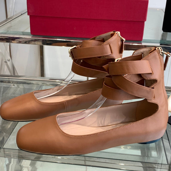 VT 25 Ballerina Ballet Gladiator Flats Brown Cowhide 292361