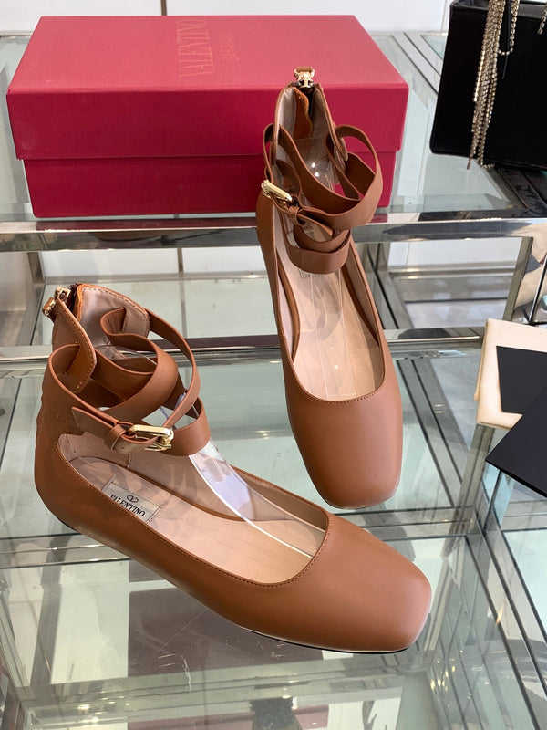 VT 25 Ballerina Ballet Gladiator Flats Brown Cowhide 292361