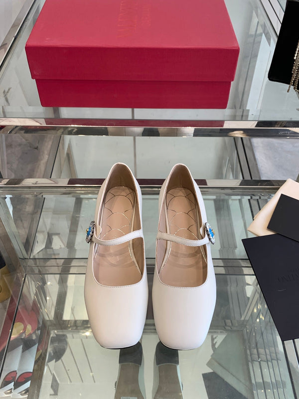 VT 25 Mary Jane Flats White Cowhide 292363