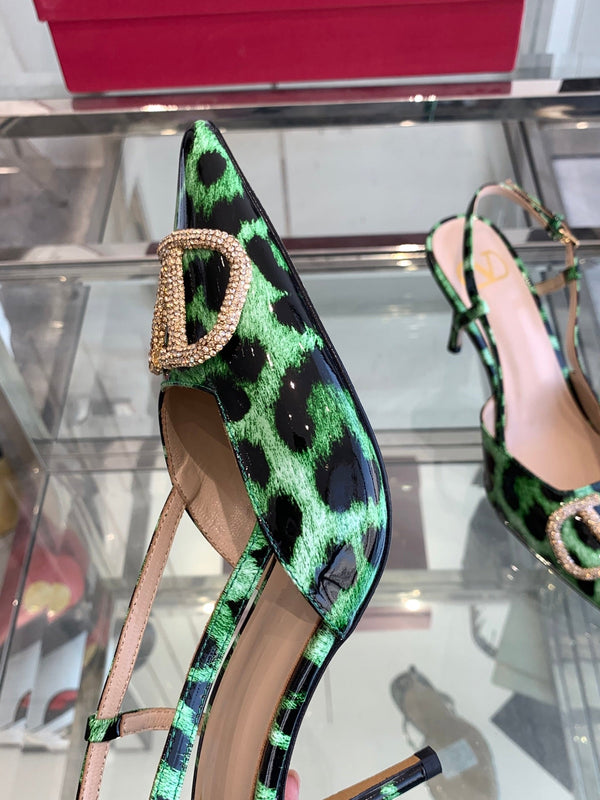 VT 25 High Heels Slingbacks Green Leopard Cowhide 292347