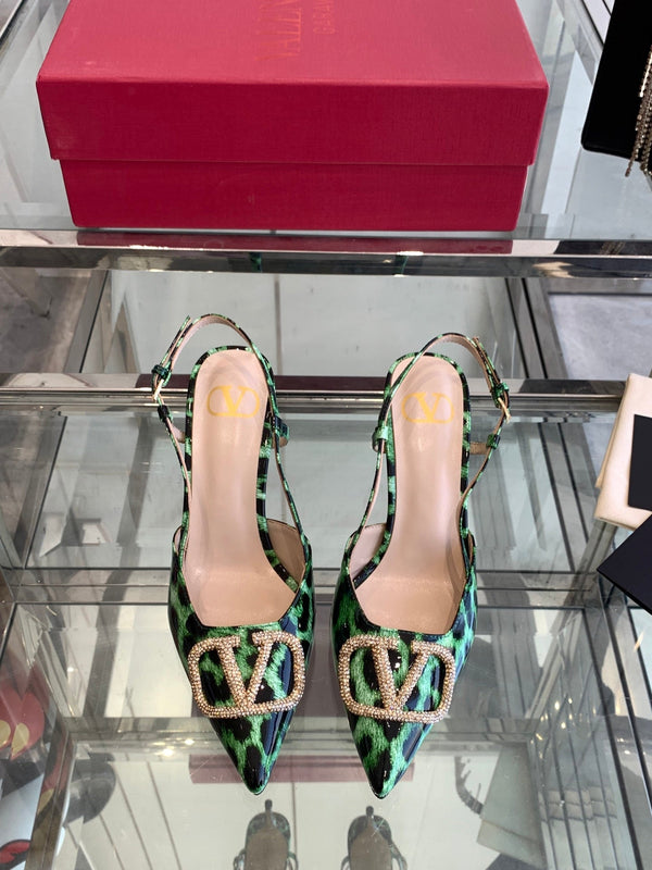 VT 25 High Heels Slingbacks Green Leopard Cowhide 292347