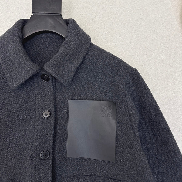 Loewe Logo Embroidered Jacket Gray Polyester Fiber