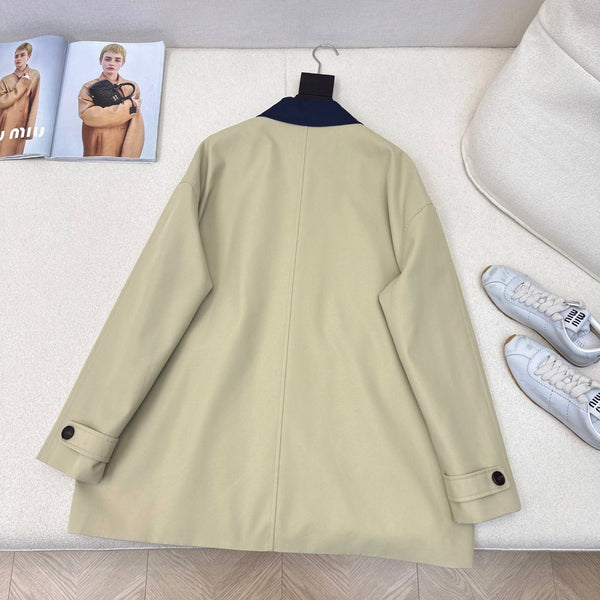 Miu Miu 25 Mid-length Trench Coat Blue Beige Cotton Polyester