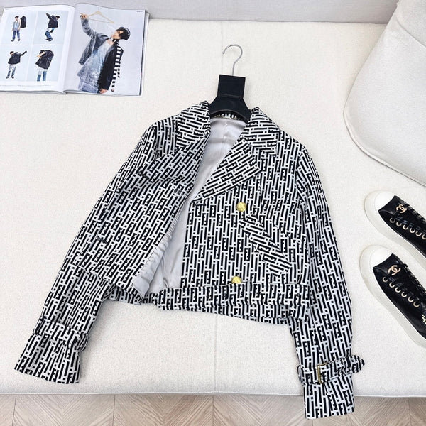 Fendi 25 Windbreaker Jacket Black White Cotton