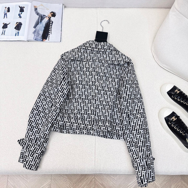 Fendi 25 Windbreaker Jacket Black White Cotton