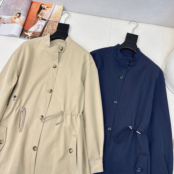 CD 25 Mid-length Trench Coat Blue and Beige Cotton Polyester 593395