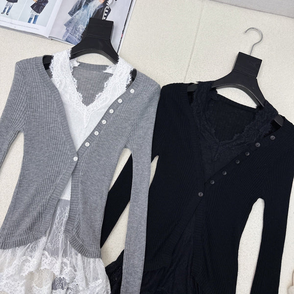 CD 25 Lace Splicing Two-piece Sweater Wool 598663