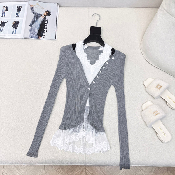 CD 25 Lace Splicing Two-piece Sweater Wool 598663