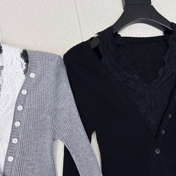 CD 25 Lace Splicing Two-piece Sweater Wool 598663