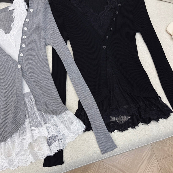 CD 25 Lace Splicing Two-piece Sweater Wool 598663
