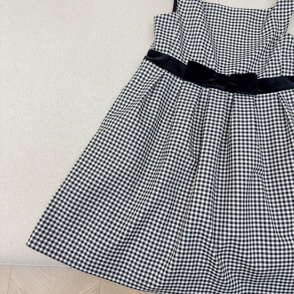 Celine 25 Bow Dress Black mix White Polyester Cotton 607798