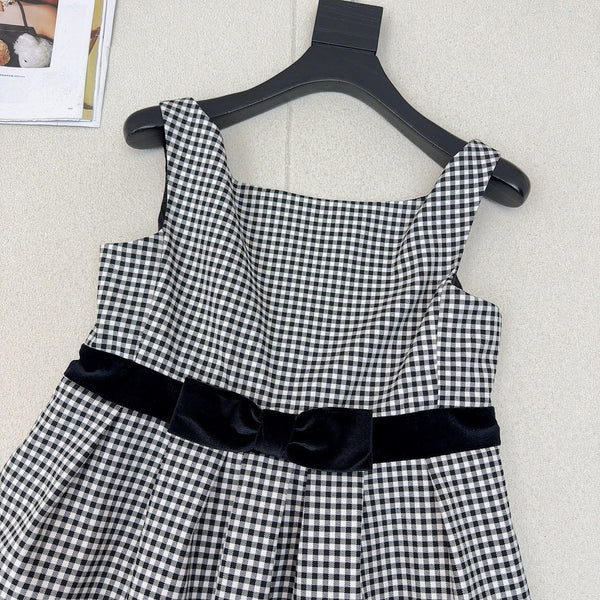 Celine 25 Bow Dress Black mix White Polyester Cotton 607798