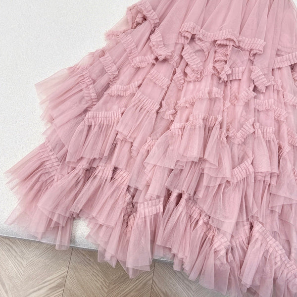 CC 25 Mesh Long Skirt Pink Polyester Fiber