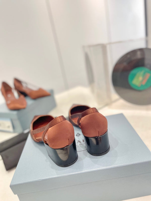 PRA BRUSHED CUT-OUT PUMPS RUSSET SATIN