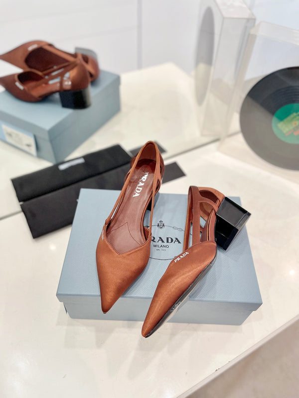 PRA BRUSHED CUT-OUT PUMPS RUSSET SATIN