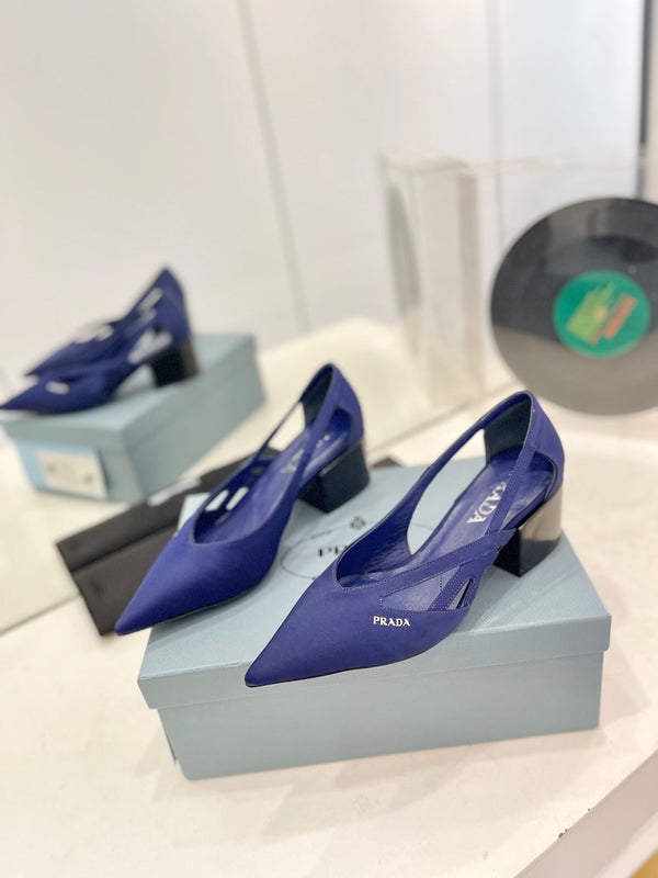 Pra Pumps 50 Square Sole Blue Suede Fabric