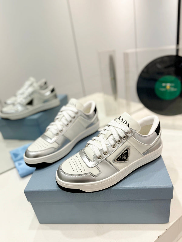 PRA DOWNTOWN NAPPA SNEAKERS WHITE AND SILVER CALFSKIN