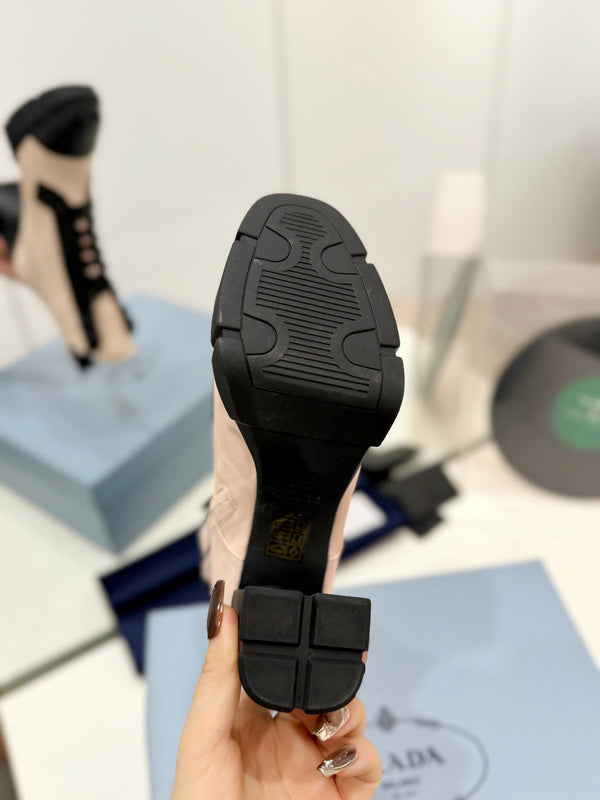 PRA RE-NYLON AND LEATHER BOOTIES PASTEL PINK