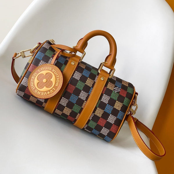 Lv Keepall Bandouliere 25 Multicolor Damier Ebene Canvas GHW