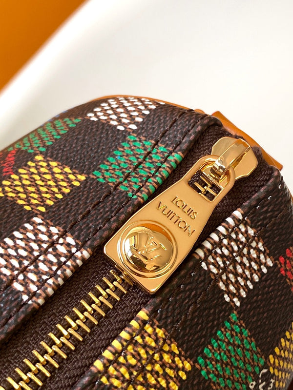 Lv Keepall Bandouliere 25 Multicolor Damier Ebene Canvas GHW