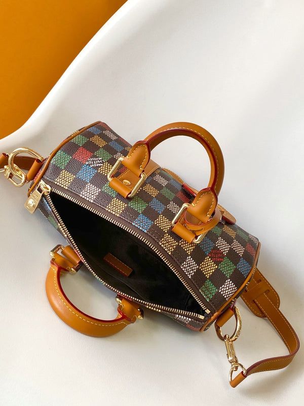Lv Keepall Bandouliere 25 Multicolor Damier Ebene Canvas GHW