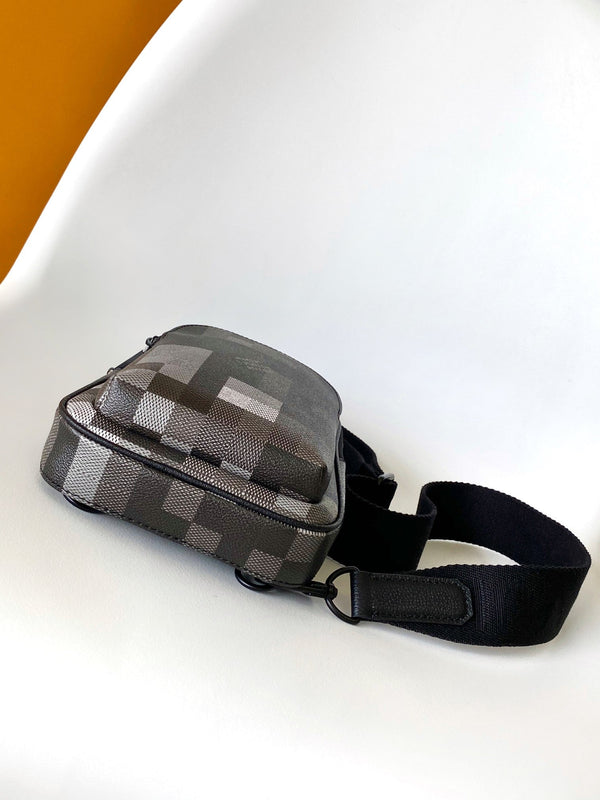 Lv Avenue Slingbag Black Damoflage Black Canvas- Black Metal
