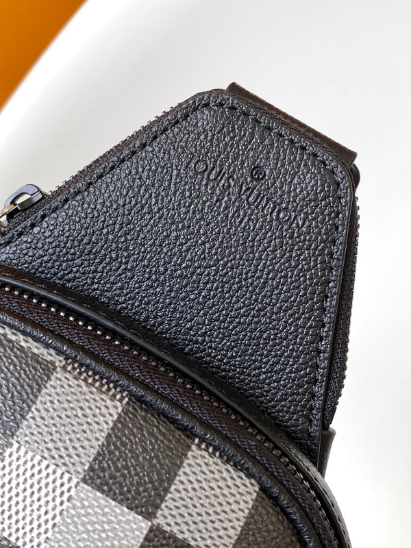 Lv Avenue Slingbag Black Damoflage Black Canvas- Black Metal