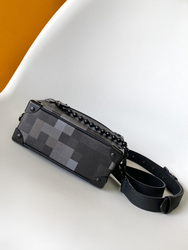 Lv Mini Soft Trunk 18.5 Black Damoflage Black Canvas- Black Metal