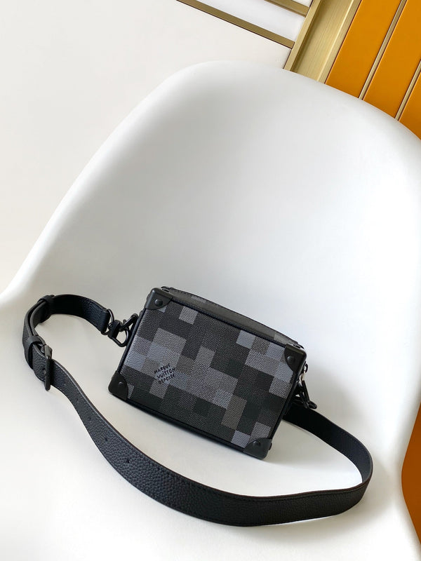 Lv Mini Soft Trunk 18.5 Black Damoflage Black Canvas- Black Metal