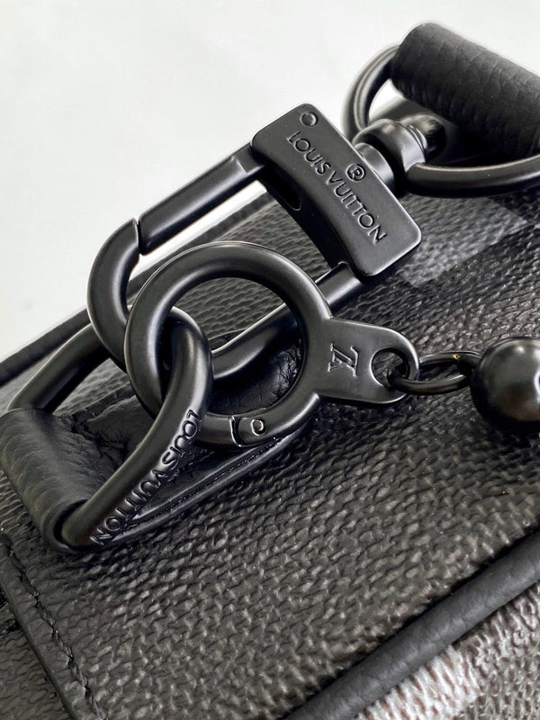 Lv Mini Soft Trunk 18.5 Black Damoflage Black Canvas- Black Metal