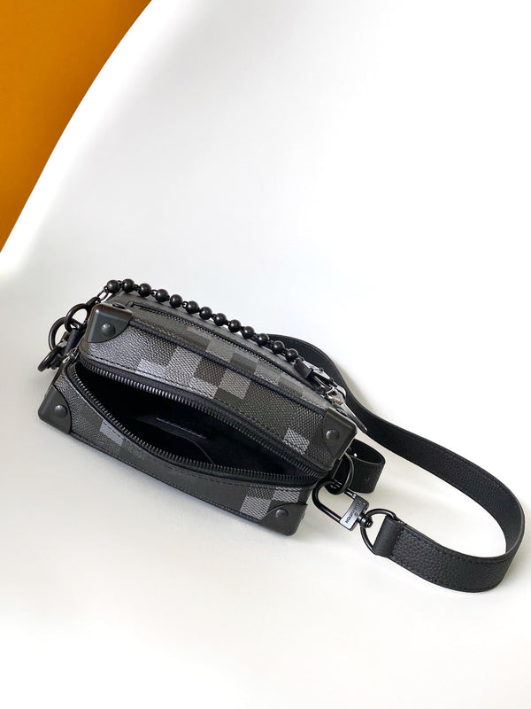 Lv Mini Soft Trunk 18.5 Black Damoflage Black Canvas- Black Metal