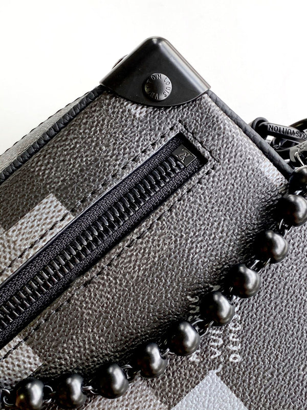 Lv Mini Soft Trunk 18.5 Black Damoflage Black Canvas- Black Metal