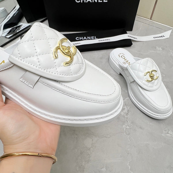 CC Mule White Quilted Calfskin