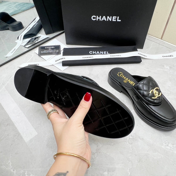 CC Mule Black Quilted Calfskin