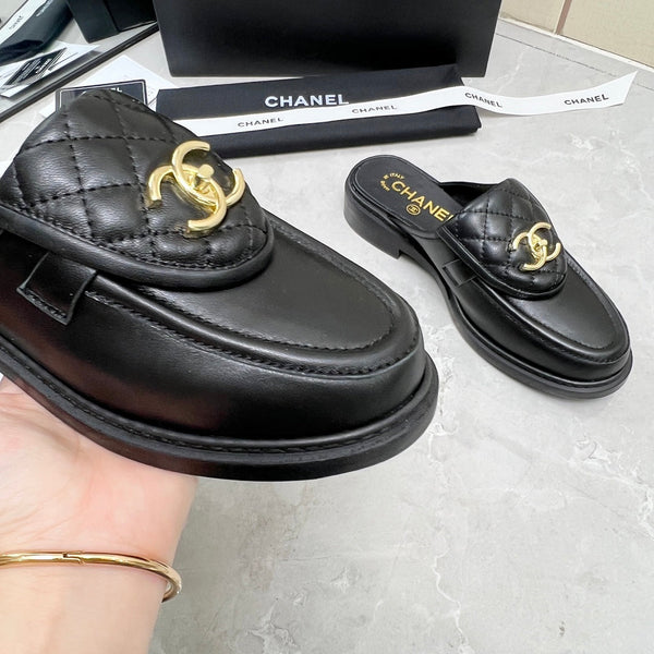 CC Mule Black Quilted Calfskin